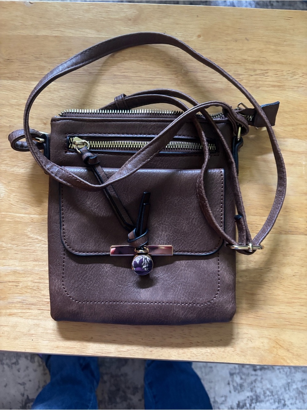 Women’s Brown Crossbody Bag with Decorative Accent - Picture 1 of 3